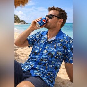 vintage Y2k 00s Pepsi logo button-down shirt XL EUC